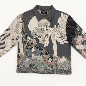 Rebel Vengeance Japanese Ukiyo-e Skeleton Tapestry Jacket, Design Streetwear Art